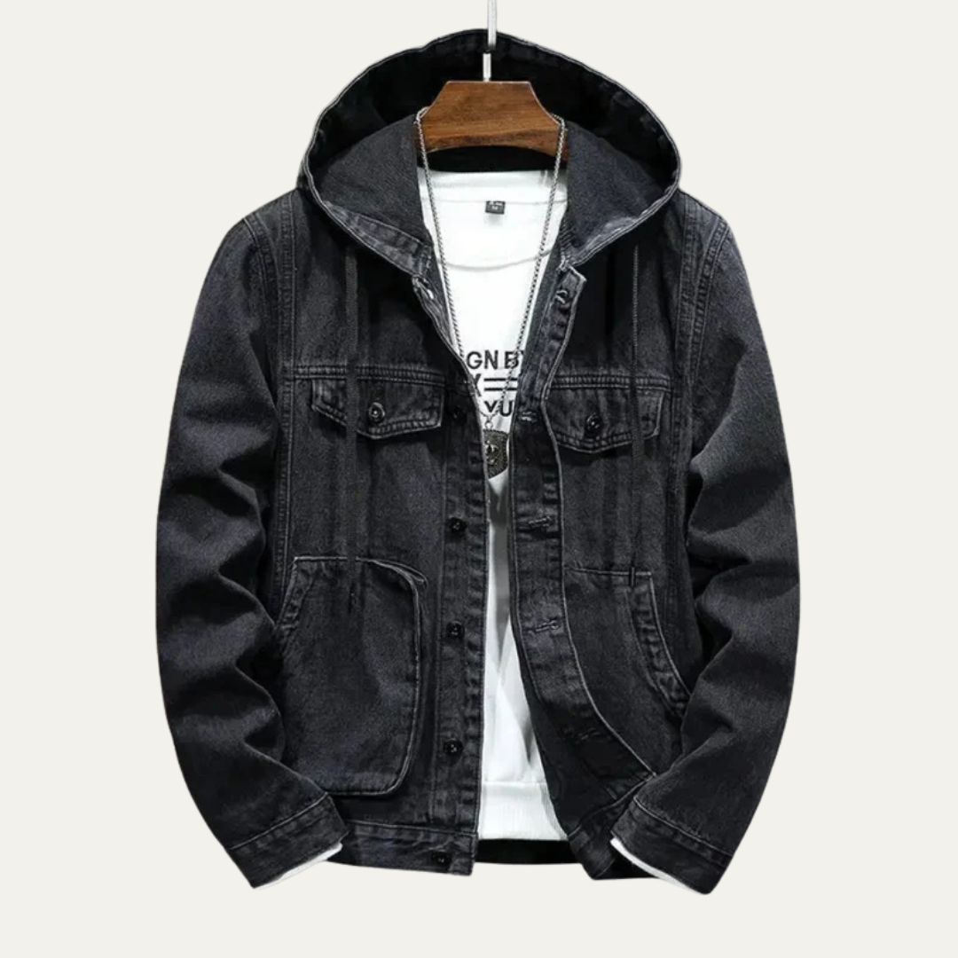 VogeLuxe | Men’s Hooded Denim Button Jacket