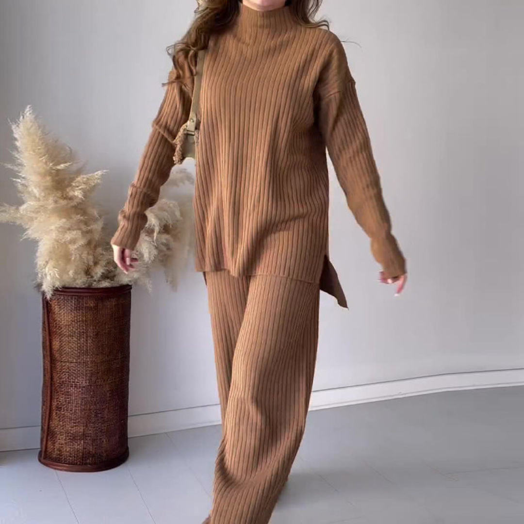 Soft Women's Knit Turtleneck Top and Pants Set