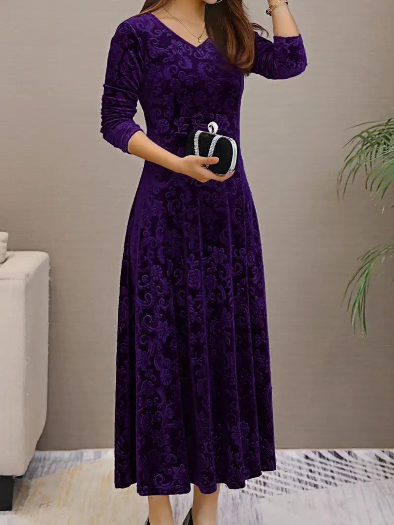 Elegant Floral Maxi Dress for Women with Long Sleeves
