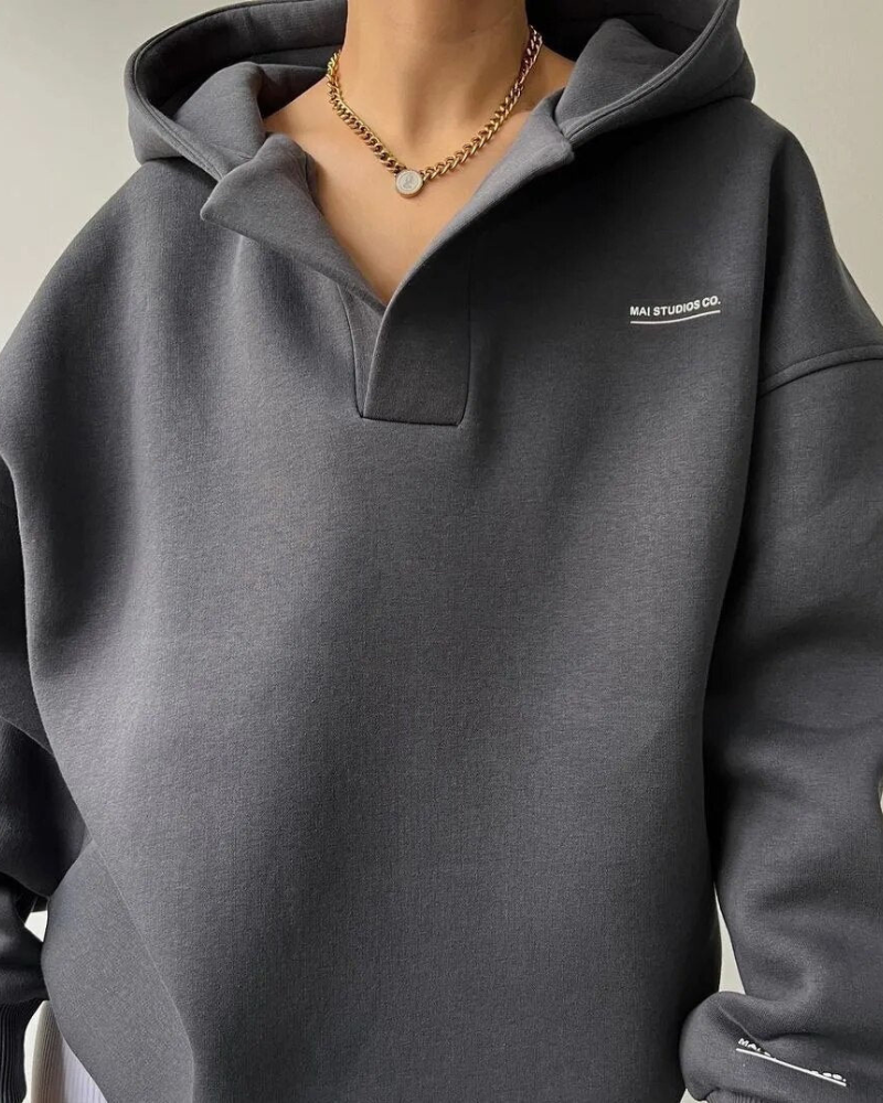 Comfy Women's Oversized V-Neck Hooded Sweatshirt