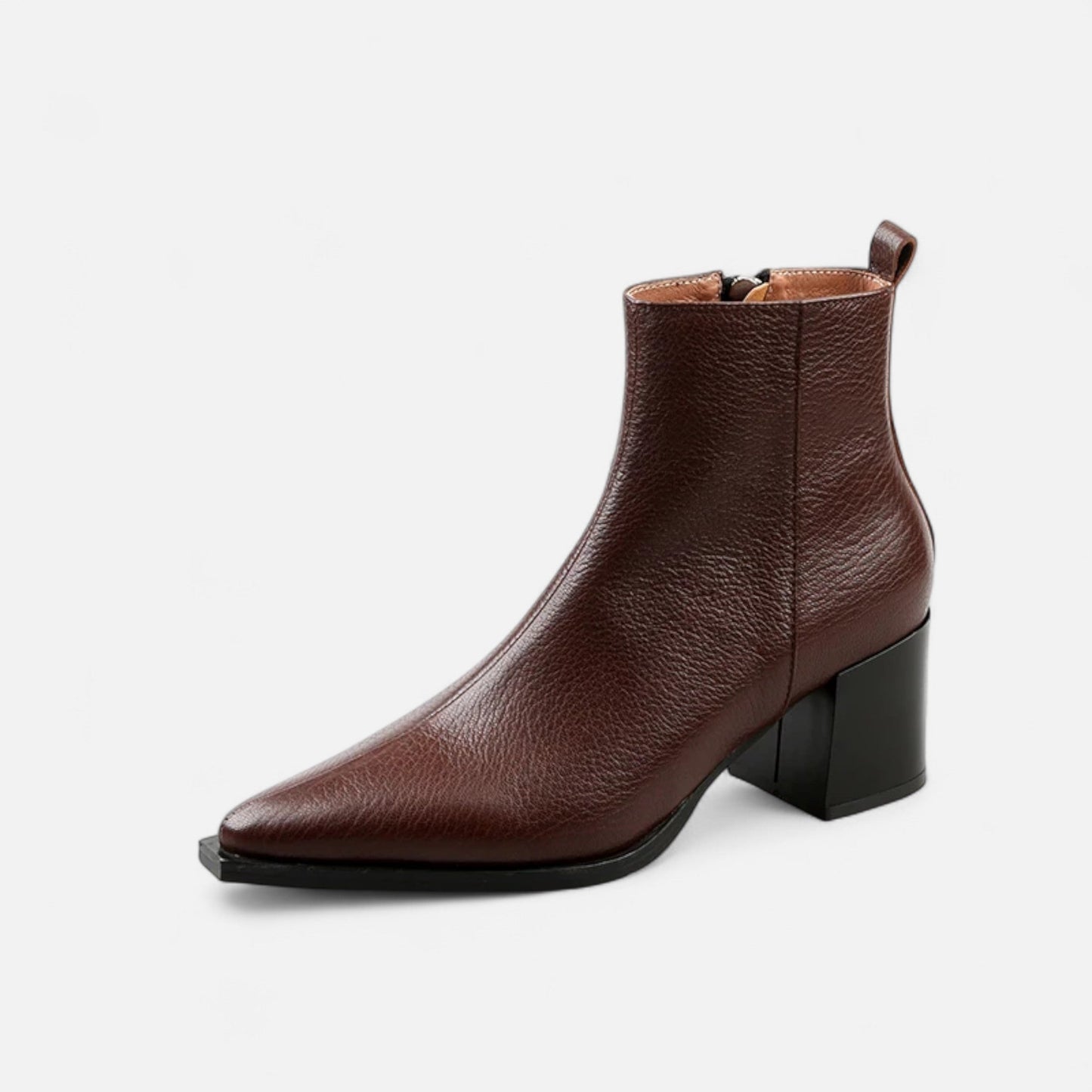 Real Leather Chelsea Ankle Boots - Pointed Toe Block Heel