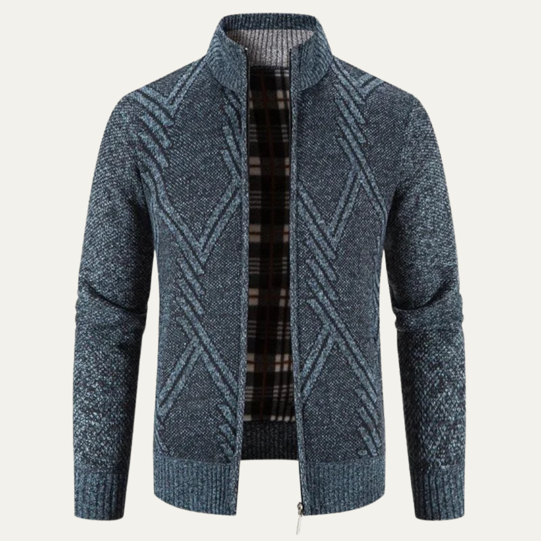 VogeLuxe | Men's Full Zip Knit Cardigan with Standing Collar