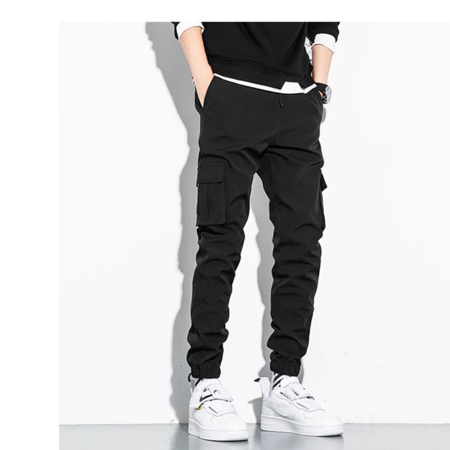 Relaxed Fit Cargo Pants with Elastic Waist and Pockets