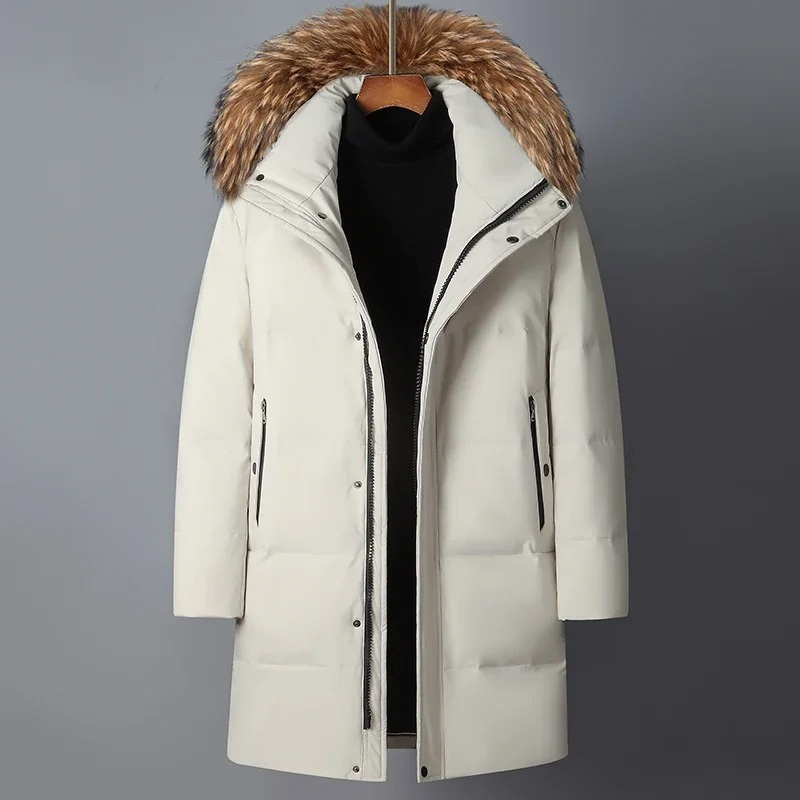 Warm Men's Parka Coat with Faux Fur Hood