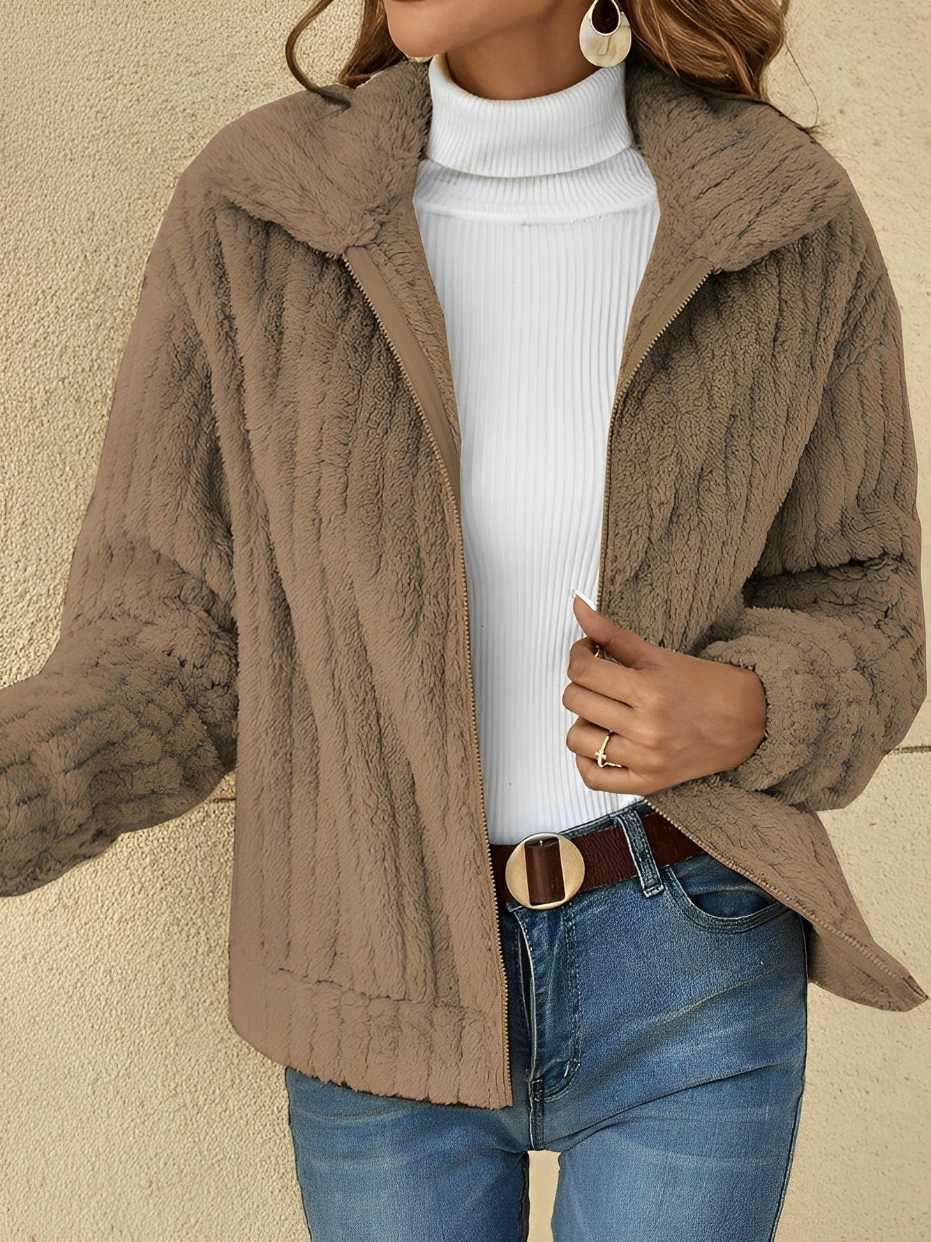 Casual Ladies Zip Front Oversized Jacket