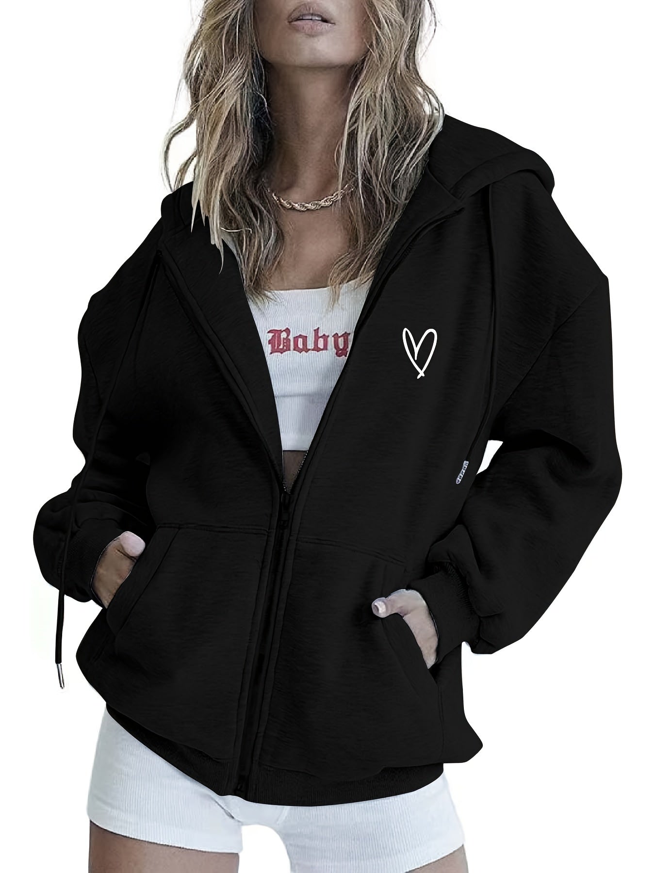 Cozy Women's Zip Up Heart Hoodie for Winter