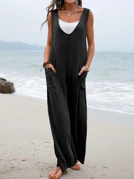 Summer Women's Loose Fit Sleeveless Romper with Pockets