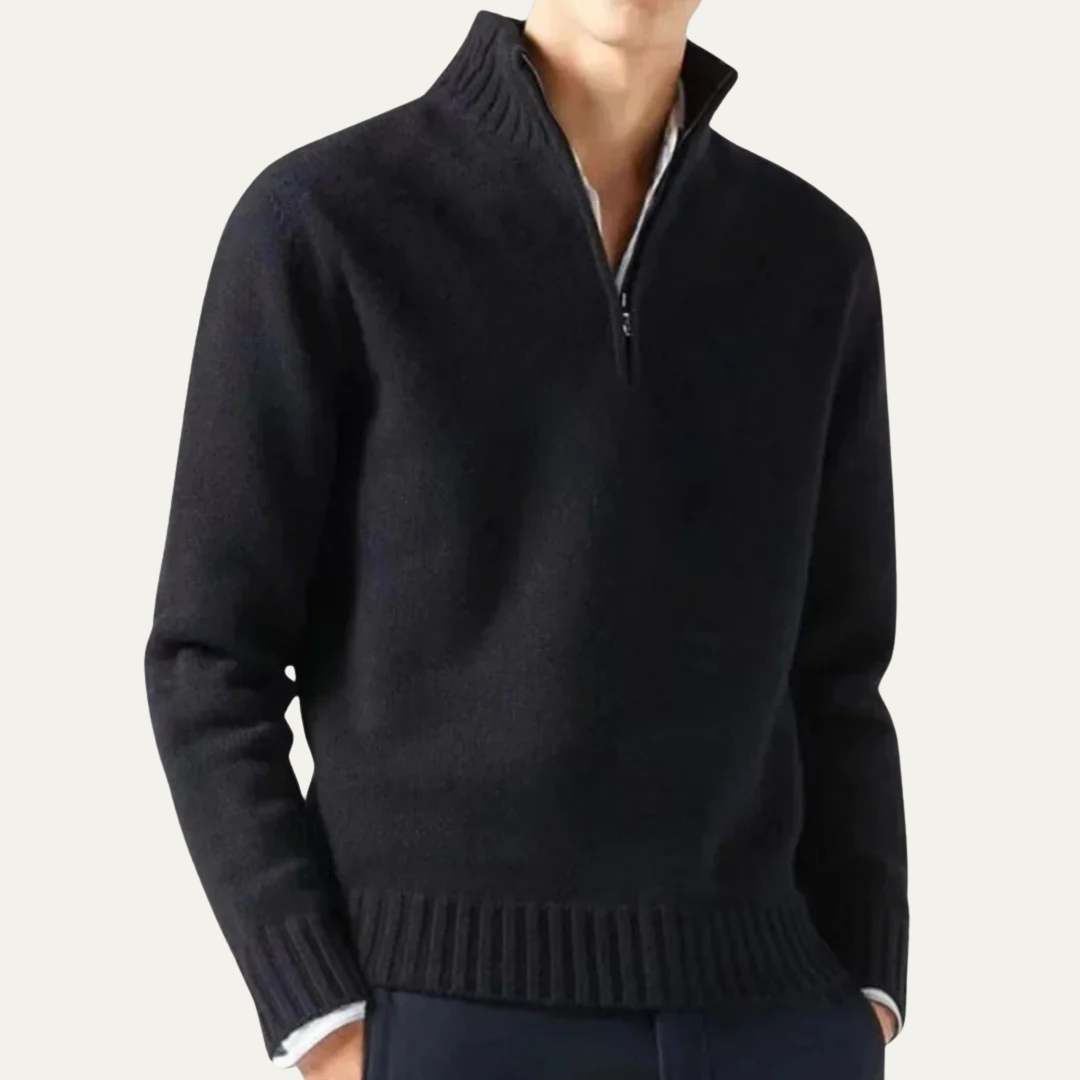 VogeLuxe | Men’s Ribbed Collar Quarter Zip Sweater
