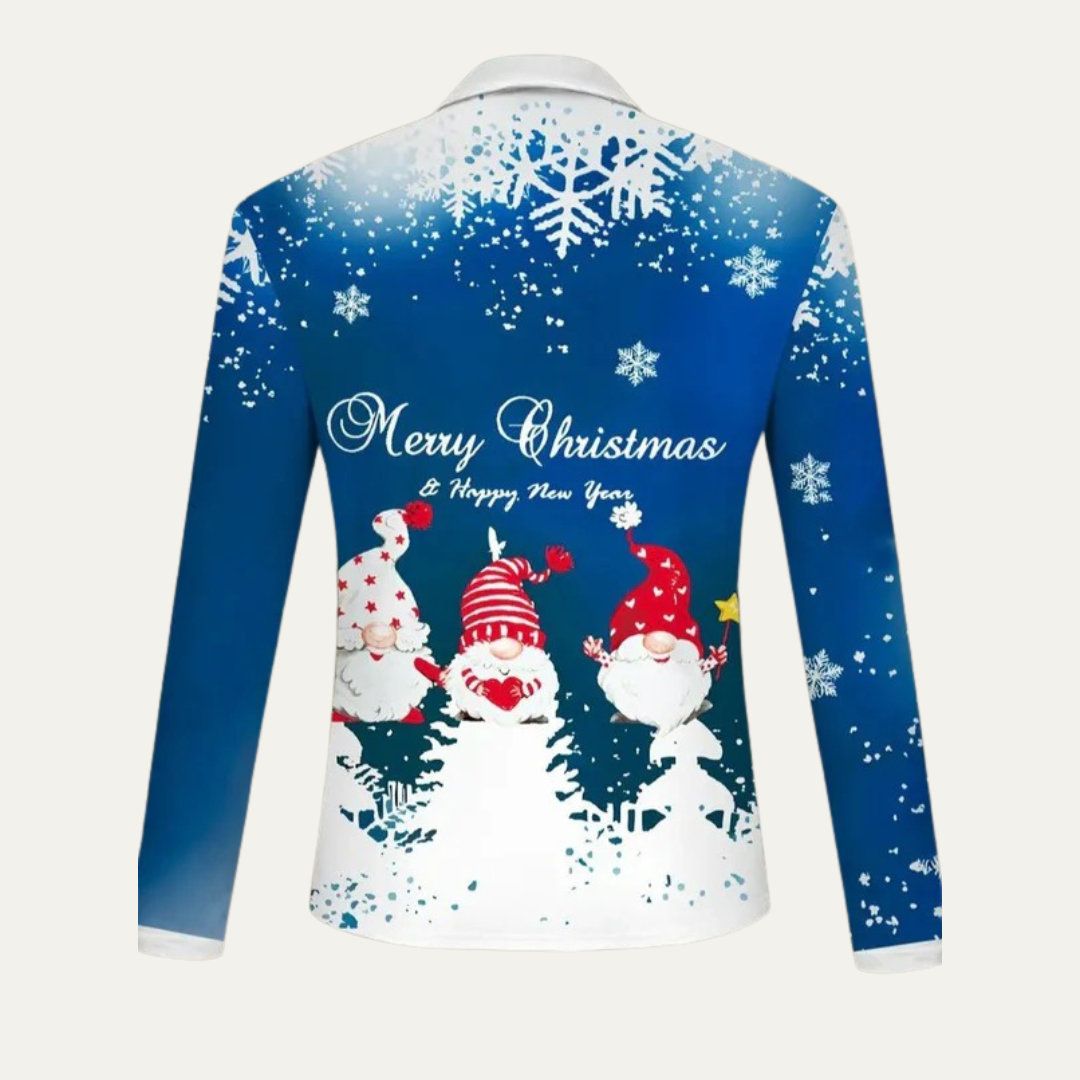 VogeLuxe | Men’s Festive Gnome Quarter-Zip Christmas Polo