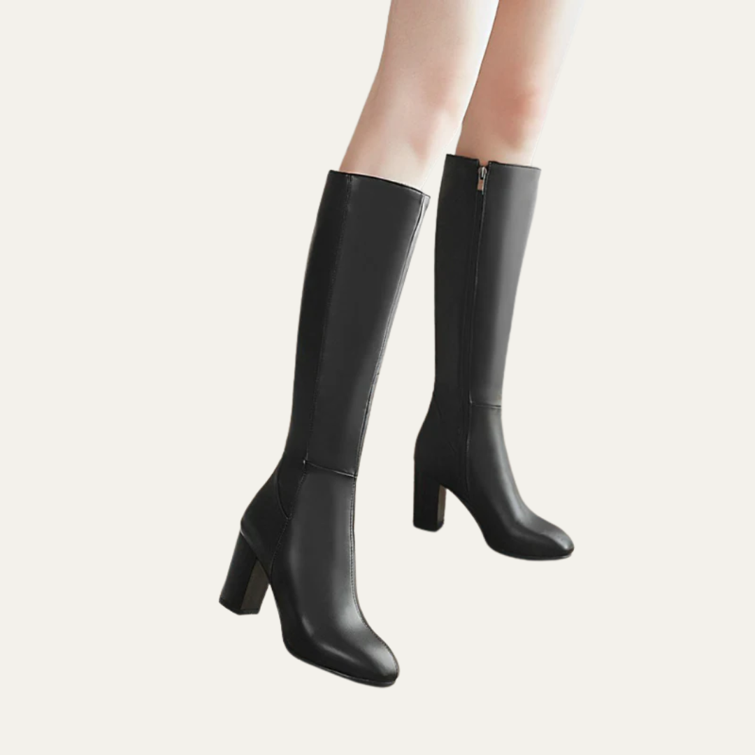 VogeLuxe | Women’s Minimalist Knee High Block Heel Boots