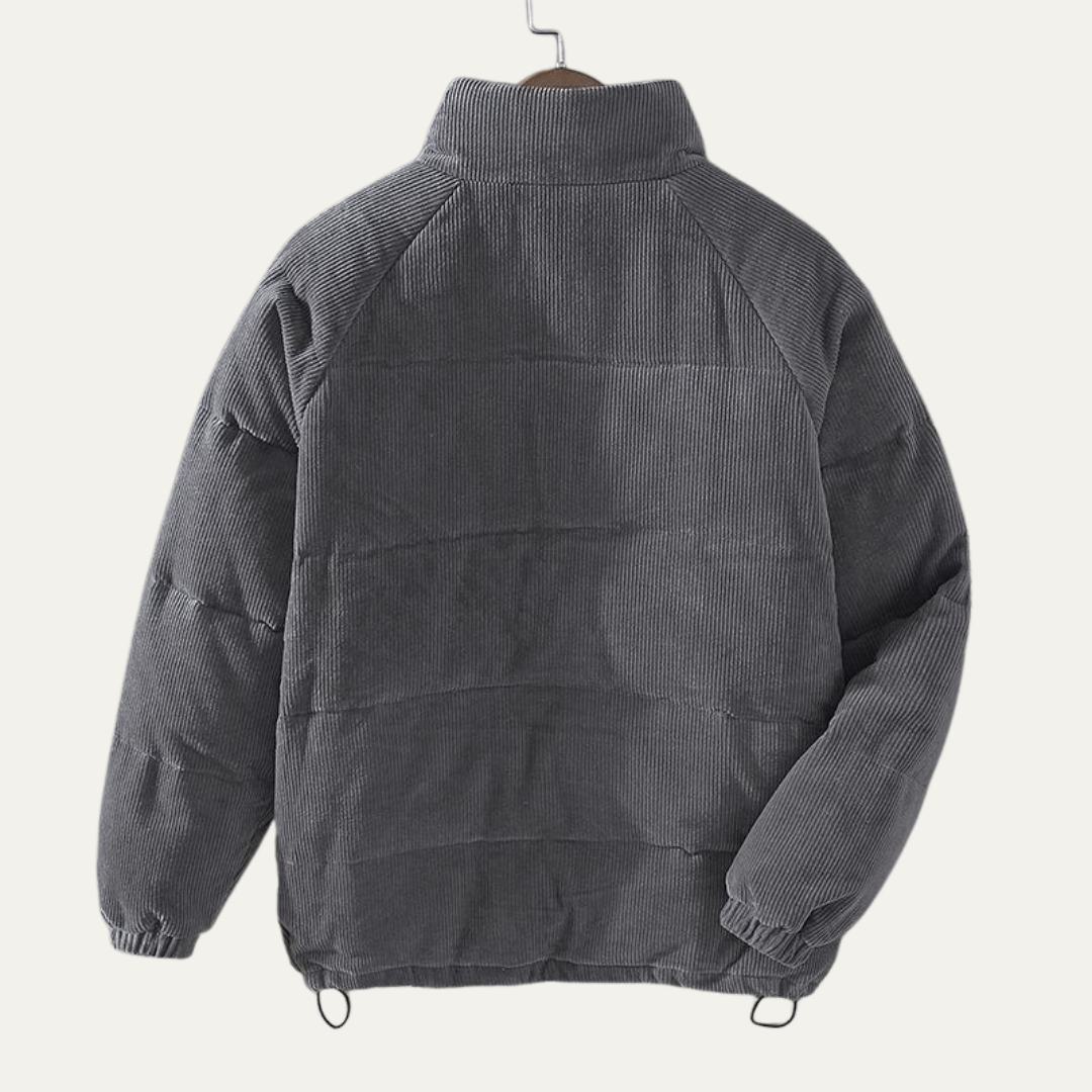 VogeLuxe | Men’s Warm Corduroy Puffer Jacket with Stand Collar