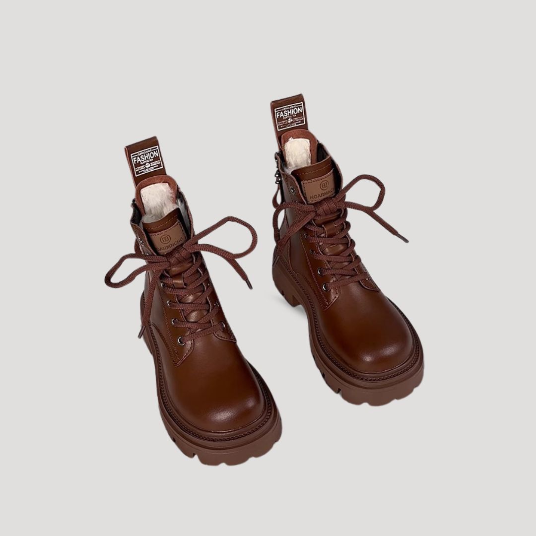 Trendy Lace Up Ankle Boots - Warm Winter Boots