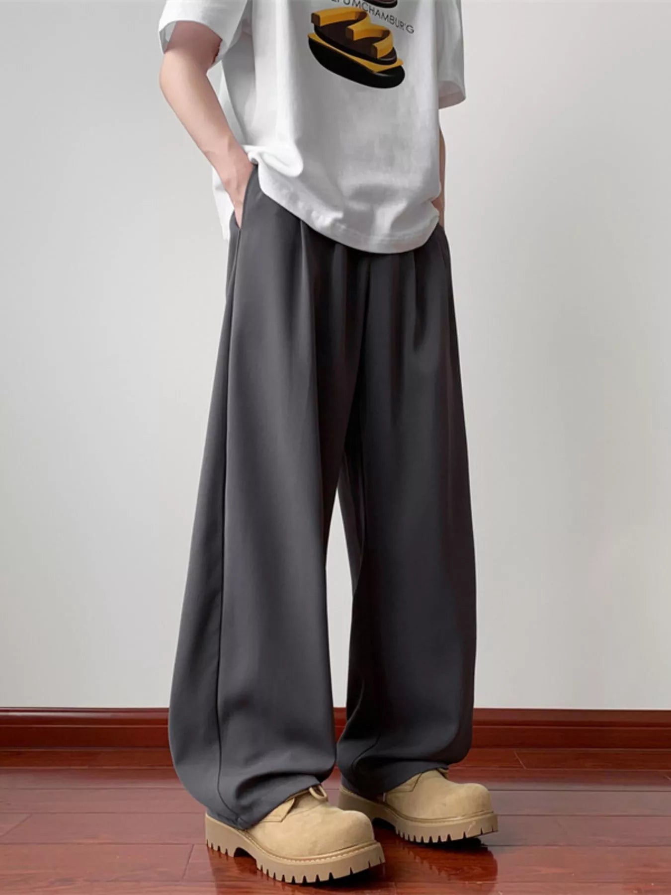 Relaxed Fit Wide Leg Mens Casual Pants
