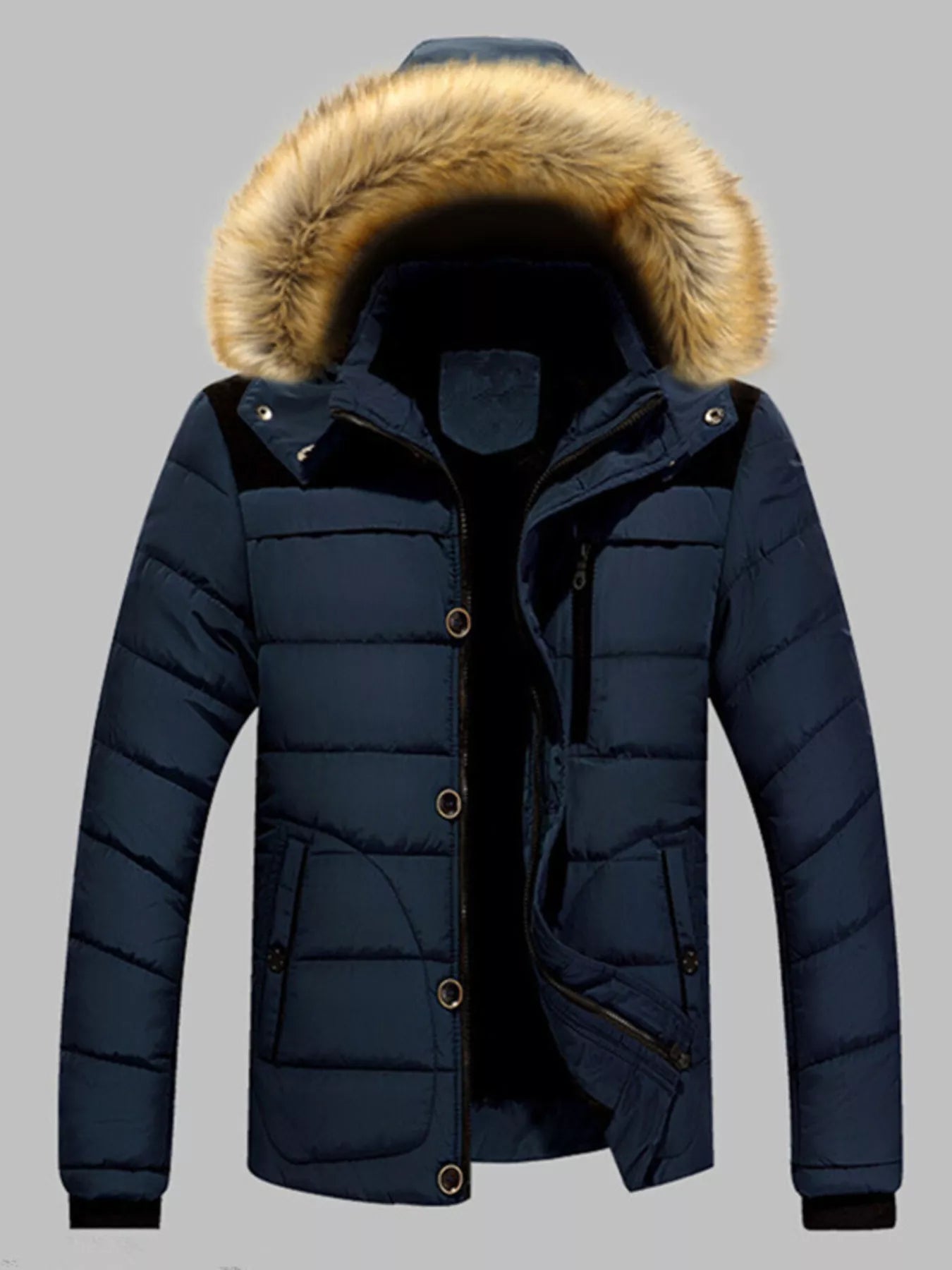 Large Mens Insulated Faux Fur Parka Coat