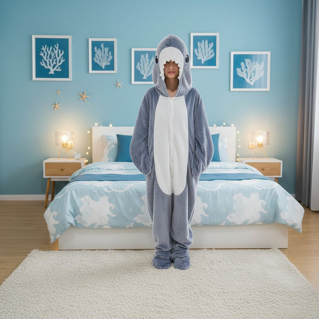 Cozy Shark Fleece Hooded Blanket Costume - VogeLuxe