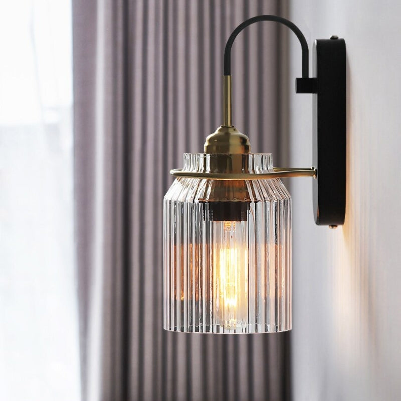 Rustic Metal Wall Lamp With Textured Glass Shade - VogeLuxe