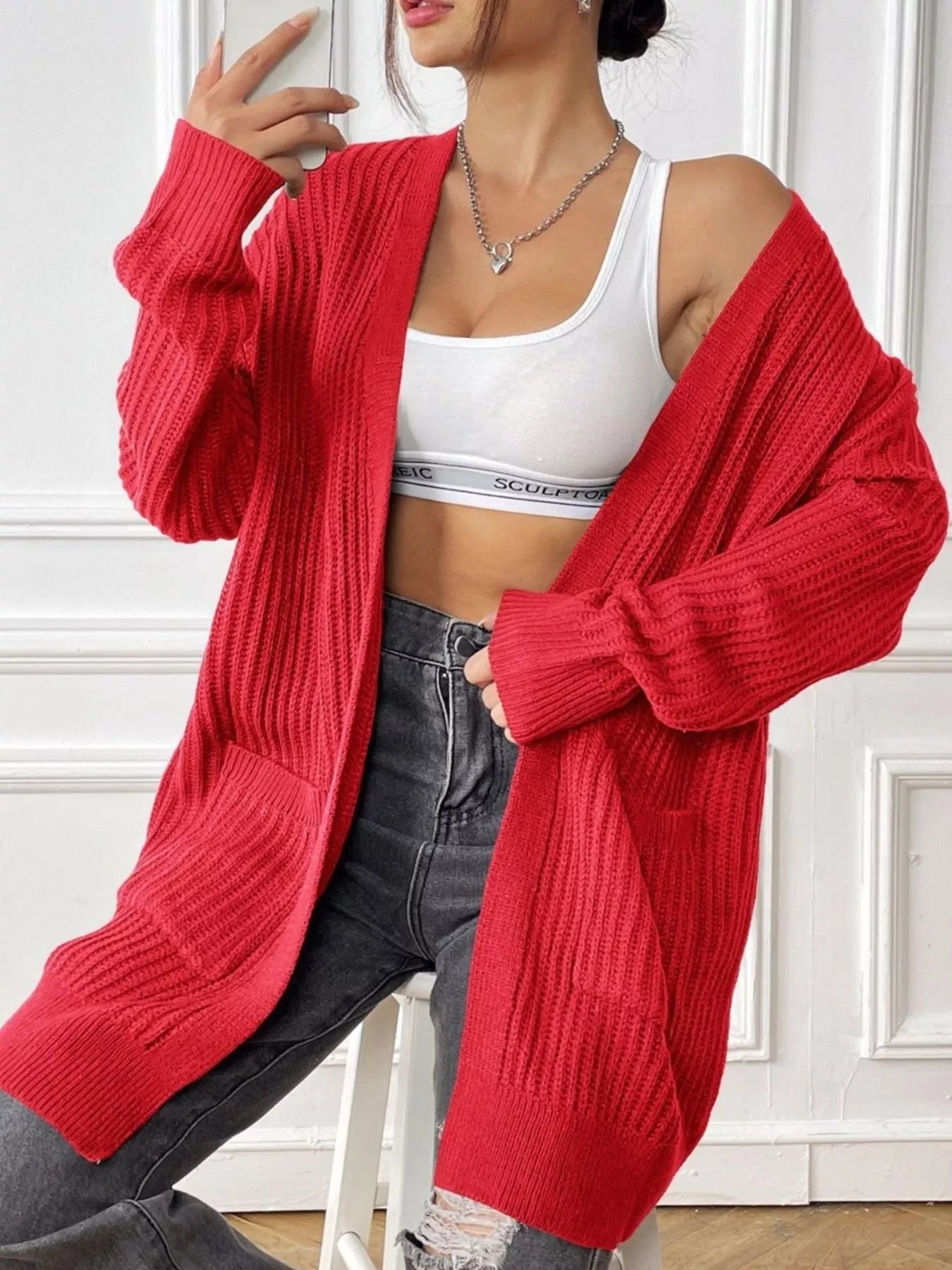 Large Cozy Open Front Sweater Cardigan