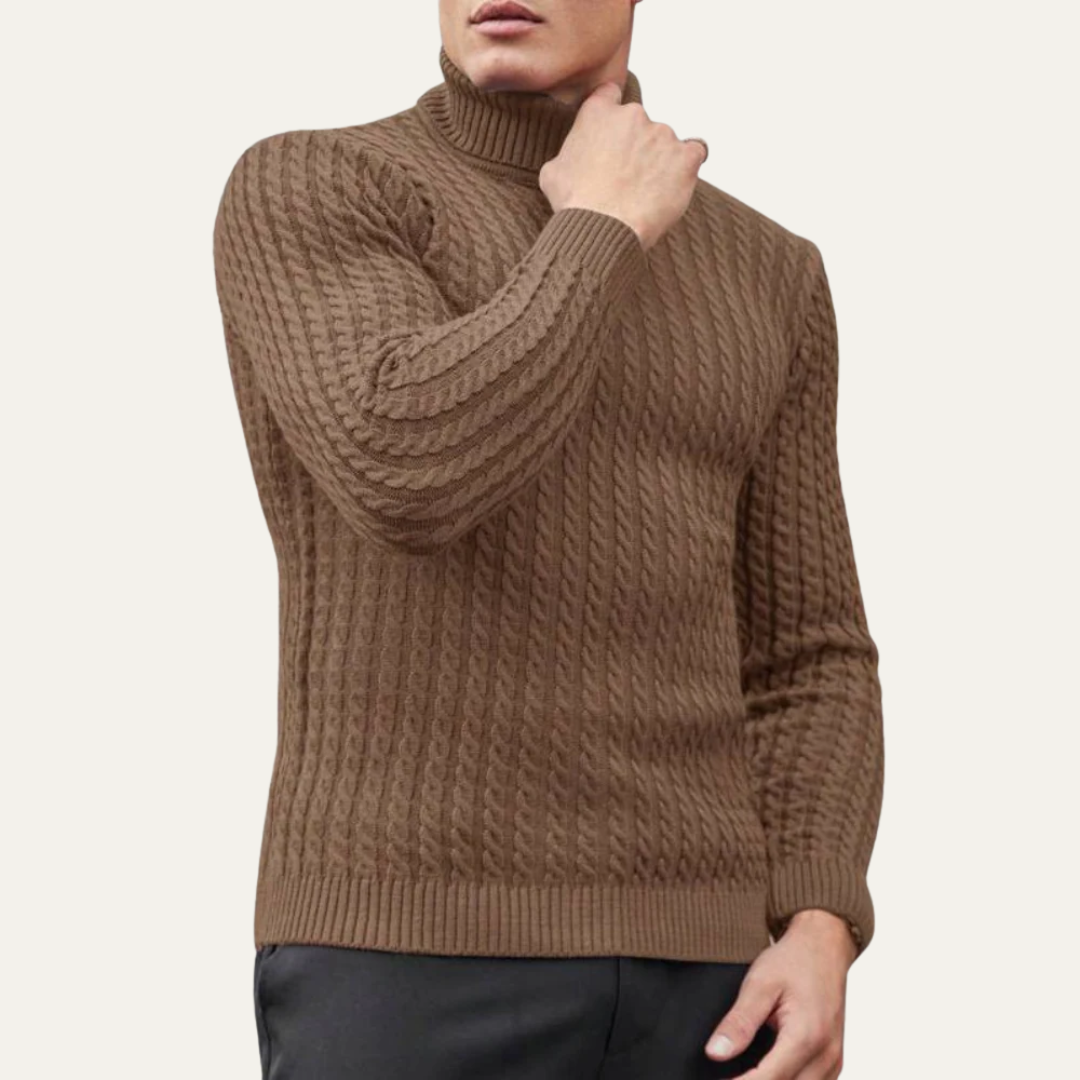 VogeLuxe | Men’s Turtleneck Sweater with Vertical Knit Pattern