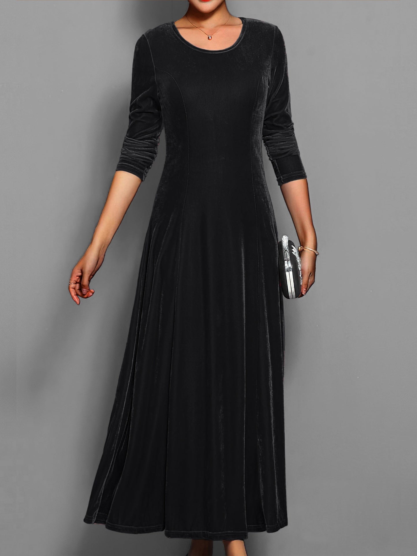 Elegant Simple Chic Knee Length Crew Neck Dress for Women