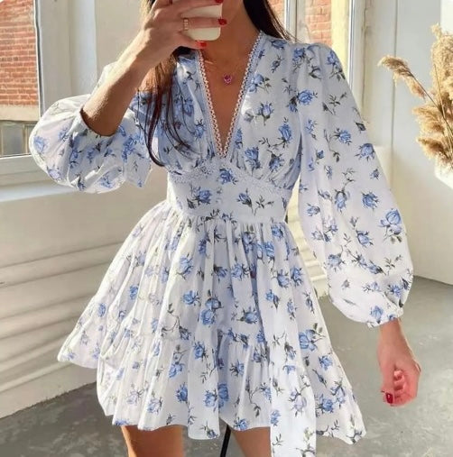 Chic Summer Dress with Frills and V Neckline