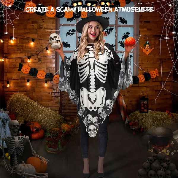 Spooky Skull Lace Poncho Cape - VogeLuxe