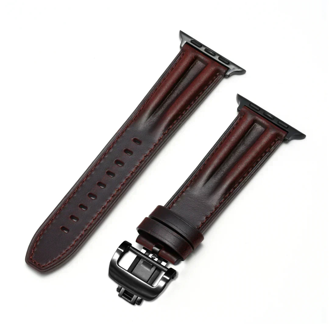 Premium Leather Apple Watch Band With Silver Buckle