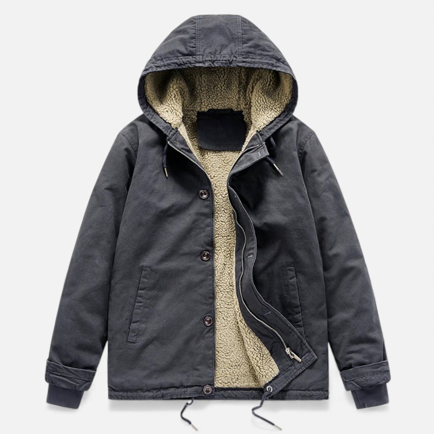 Warm Mens Fleece Lined Hooded Parka Coat