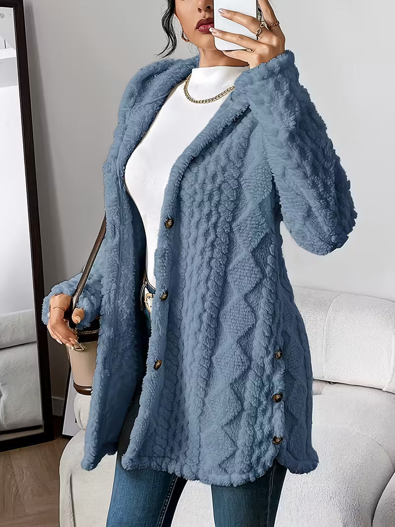 Cozy Women's Fleece Jacket – Plush Button Front Cardigan