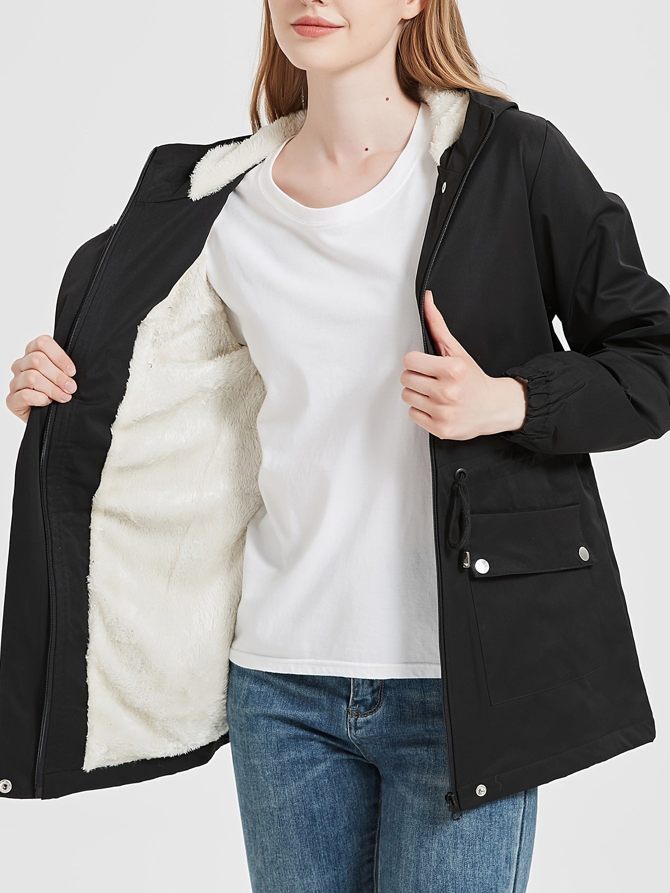 Warm Women's Parka Jacket With Fleece Hood - VogeLuxe