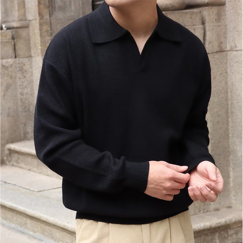 Men's Breathable Polo Sweater – Classic Comfortable Long Sleeve