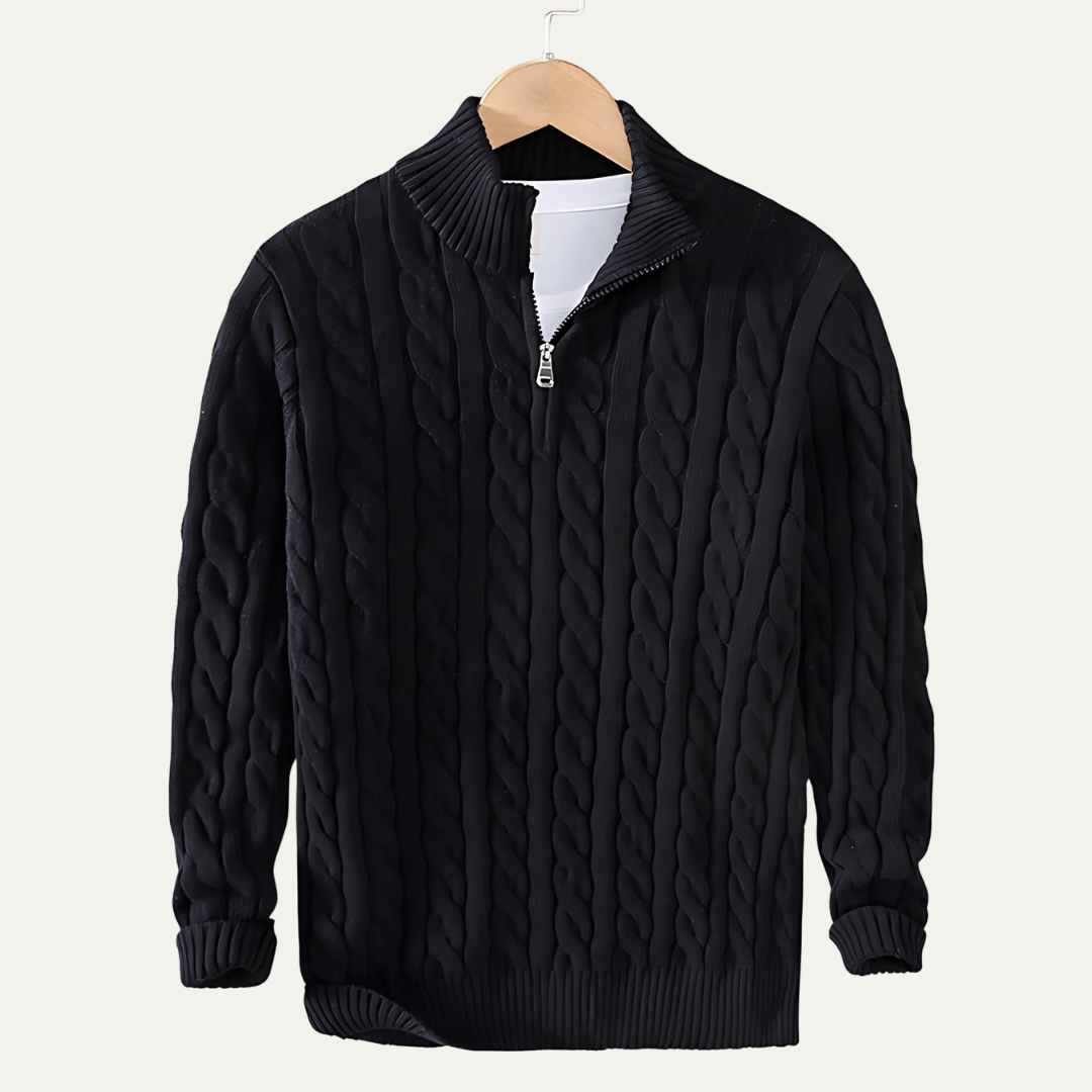 VogeLuxe | Men’s Textured Quarter Zipper Polo Sweater
