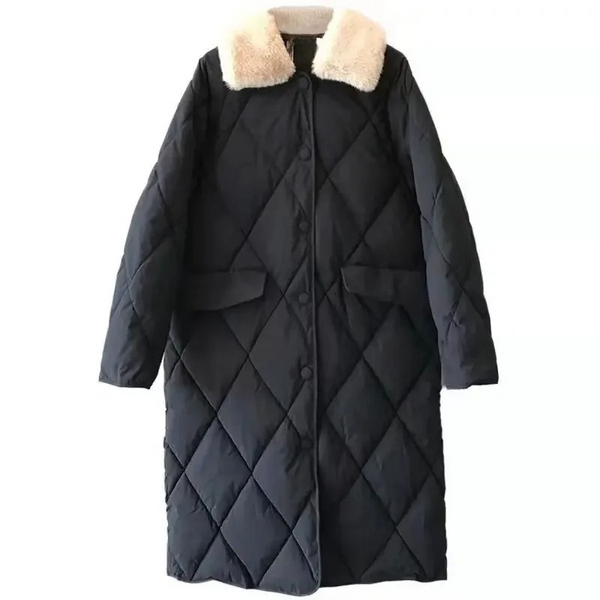 Warm Women's Padded Parka Coat with Faux Fur Hood