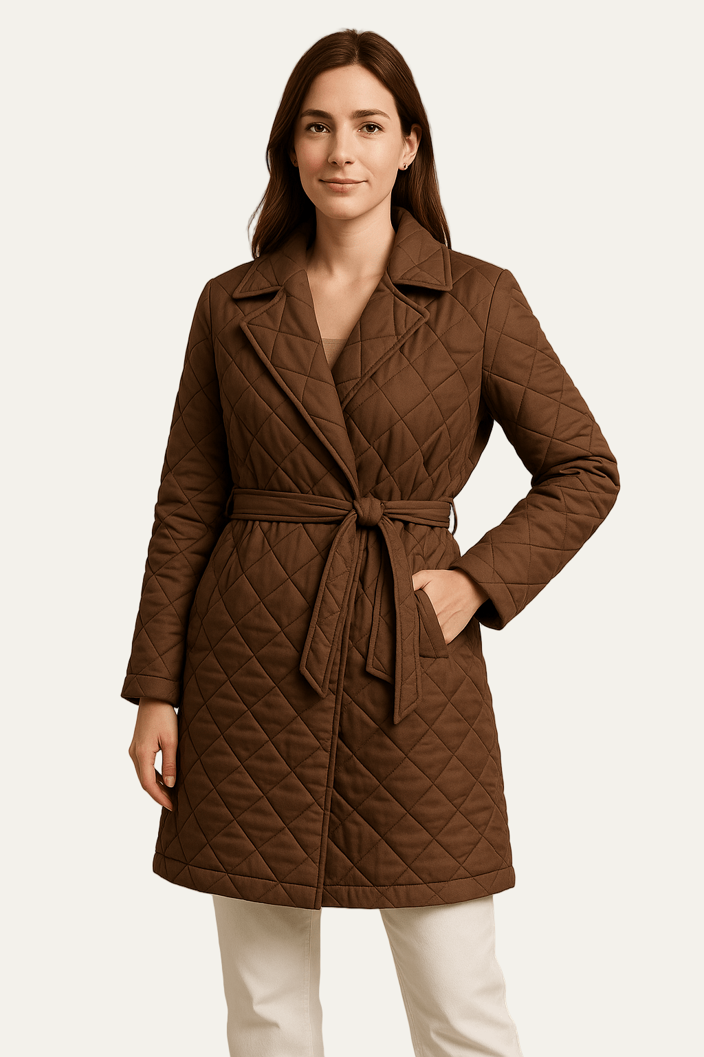 Ashford | Nova – Women’s Diamond Quilted Mid-Length Belted Coat with Notched Lapel 1