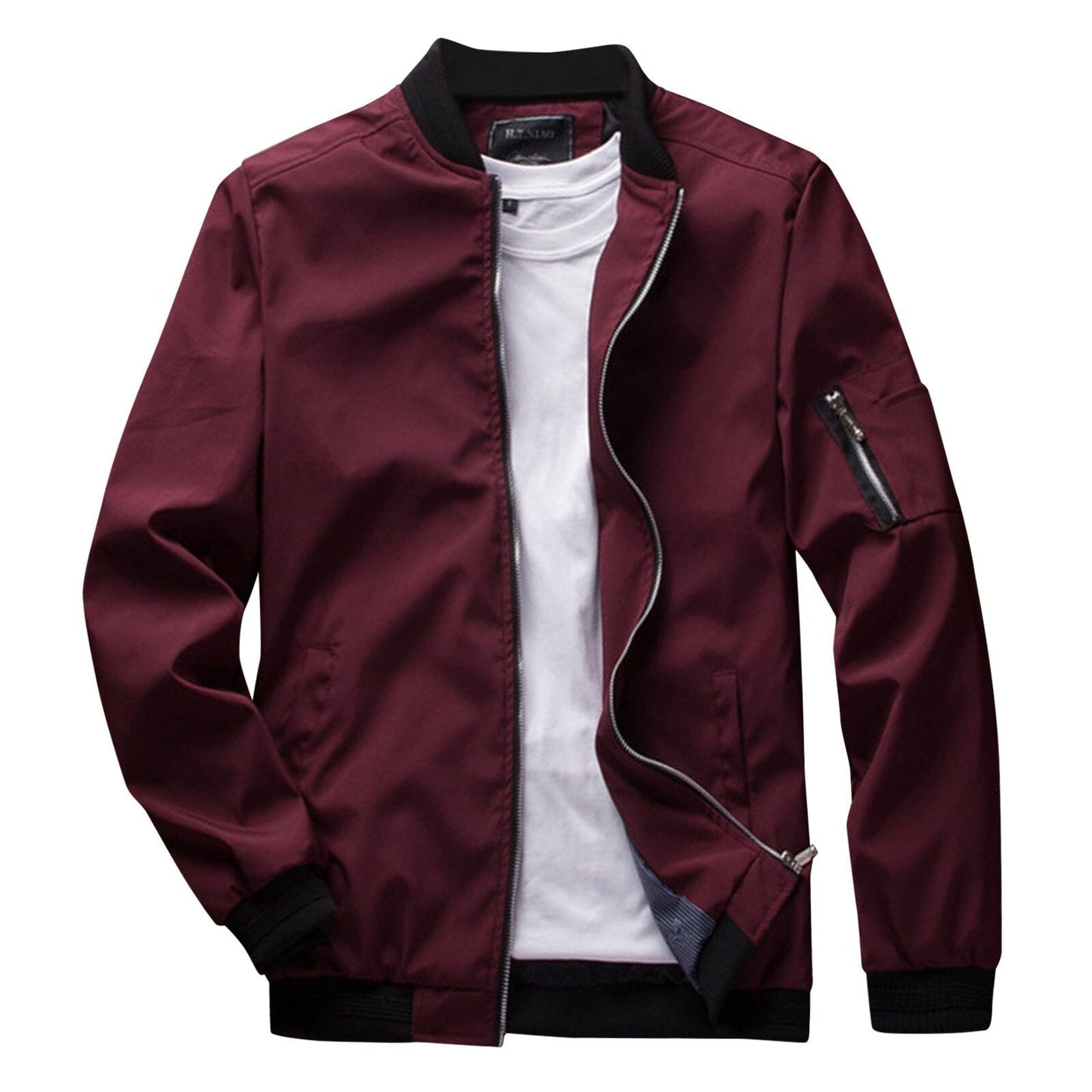 Men's Zip Up Bomber Jacket - Fleece Lined & Pocket Detail