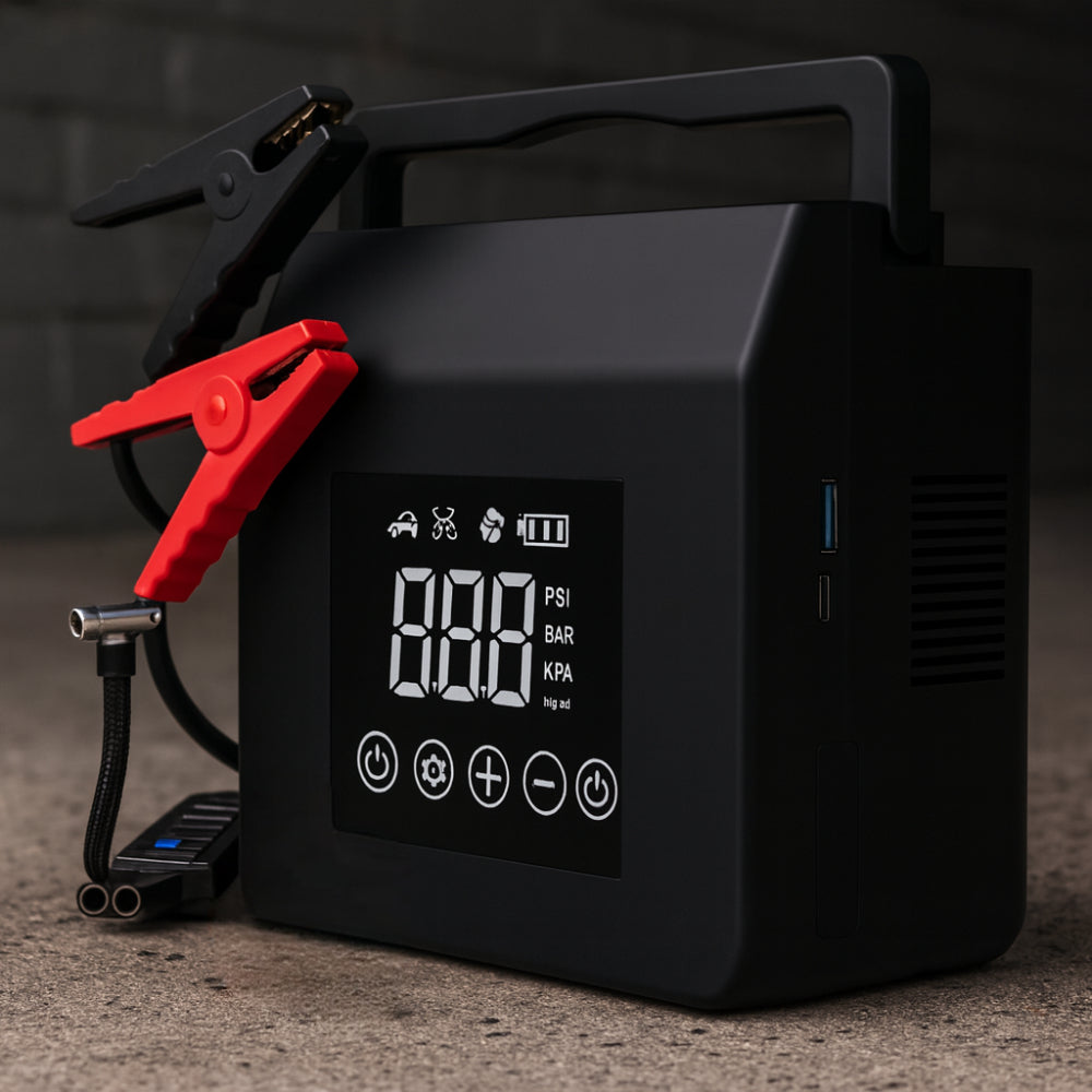Compact Car Battery Booster Air Pump Tire Inflator Kit - VogeLuxe