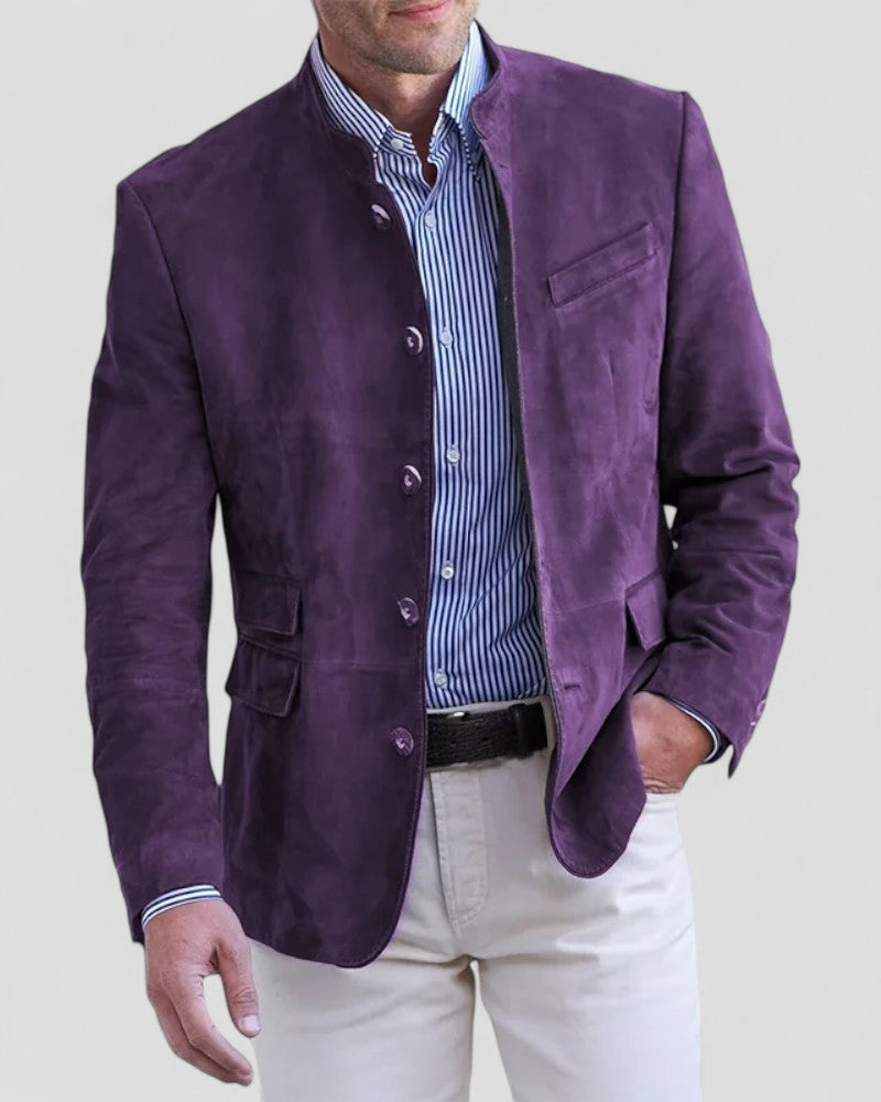 VogeLuxe | Men’s Suede Mandarin Collar Blazer