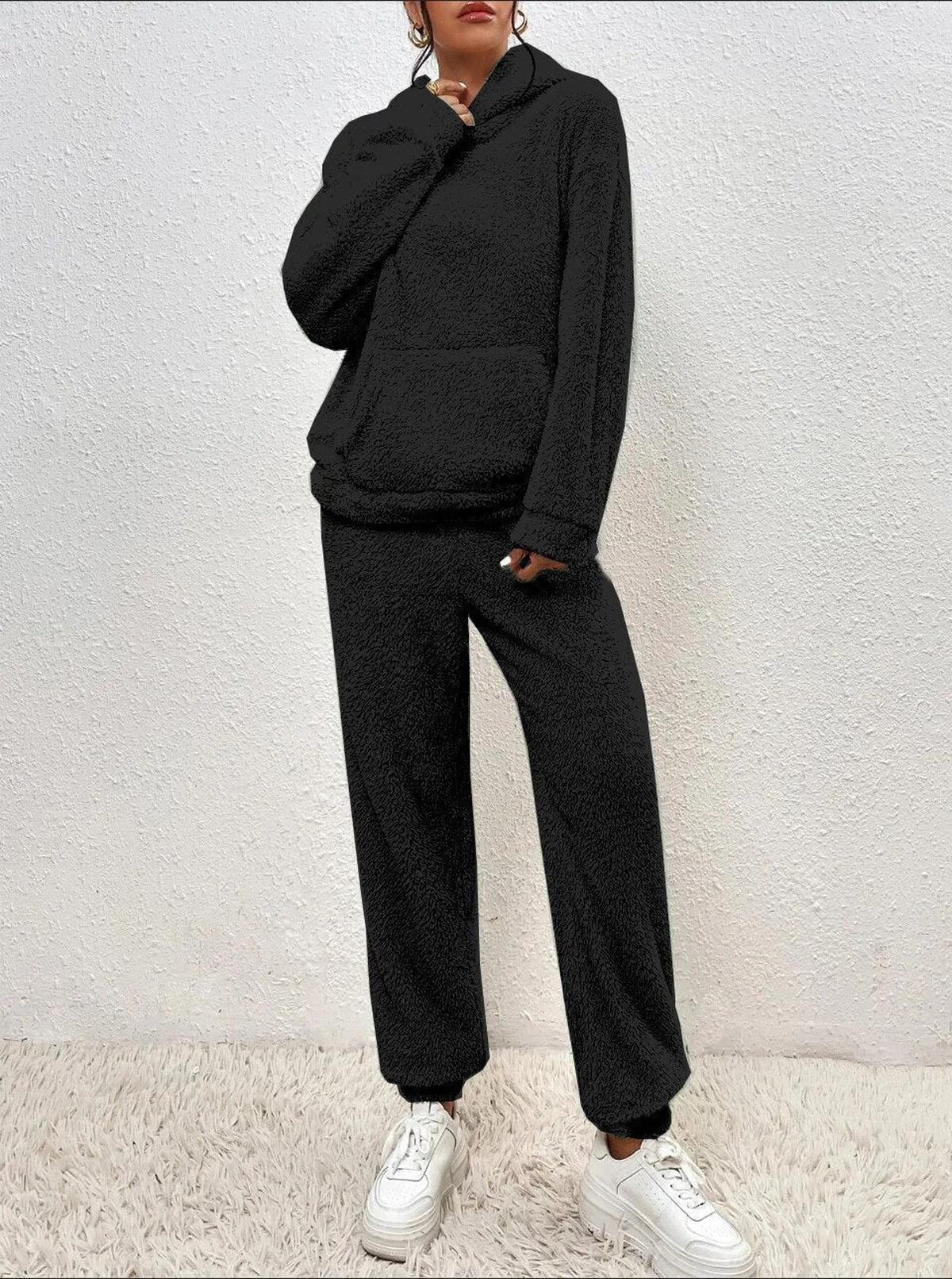 Soft Plush Hooded Lounge Wear Set For Women