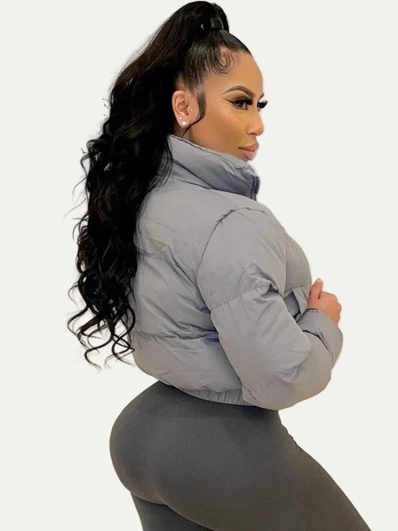 Cropped Zip-Up Puffer Jacket for Women 8
