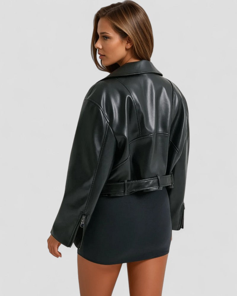 VogeLuxe | Women’s Black Cropped Leather Jacket
