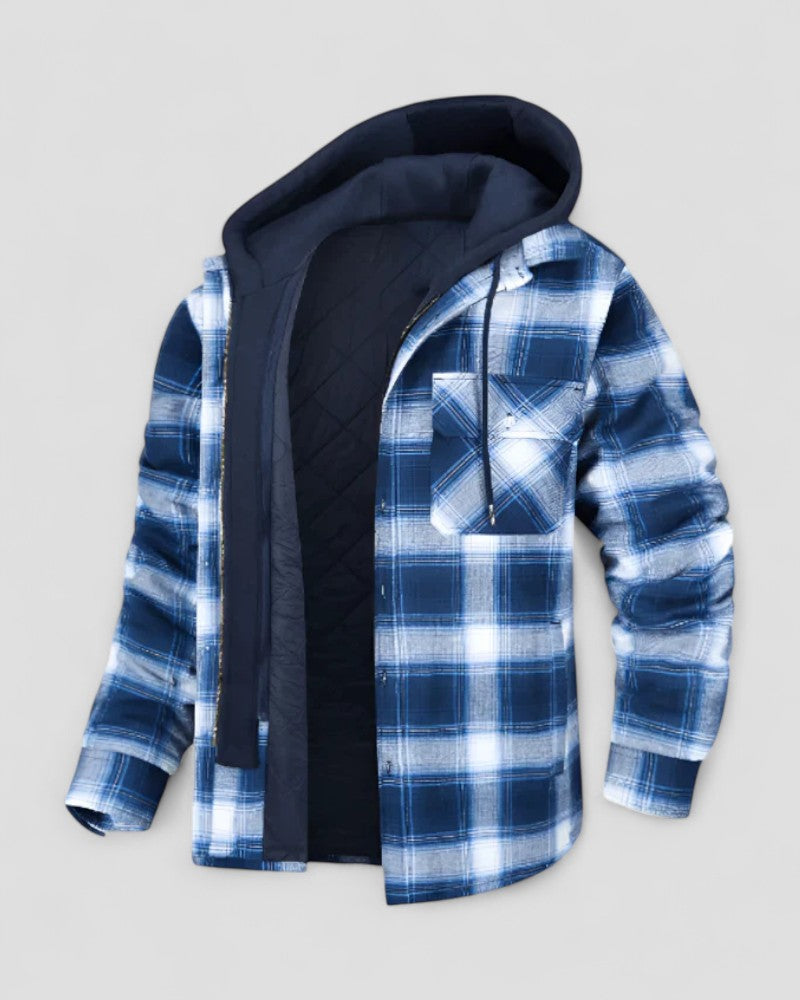 Fleece Lined Hooded Plaid Shirt Jacket for Men