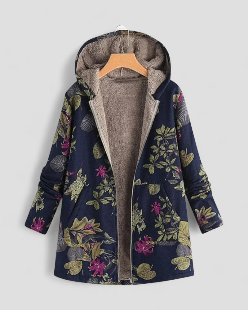 Floral Print Fleece Jacket with Hood and Soft Lining