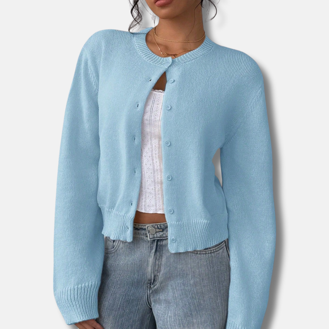 Freya Cropped Cardigan | Button Front Ribbed Cuffs Cardigan 3