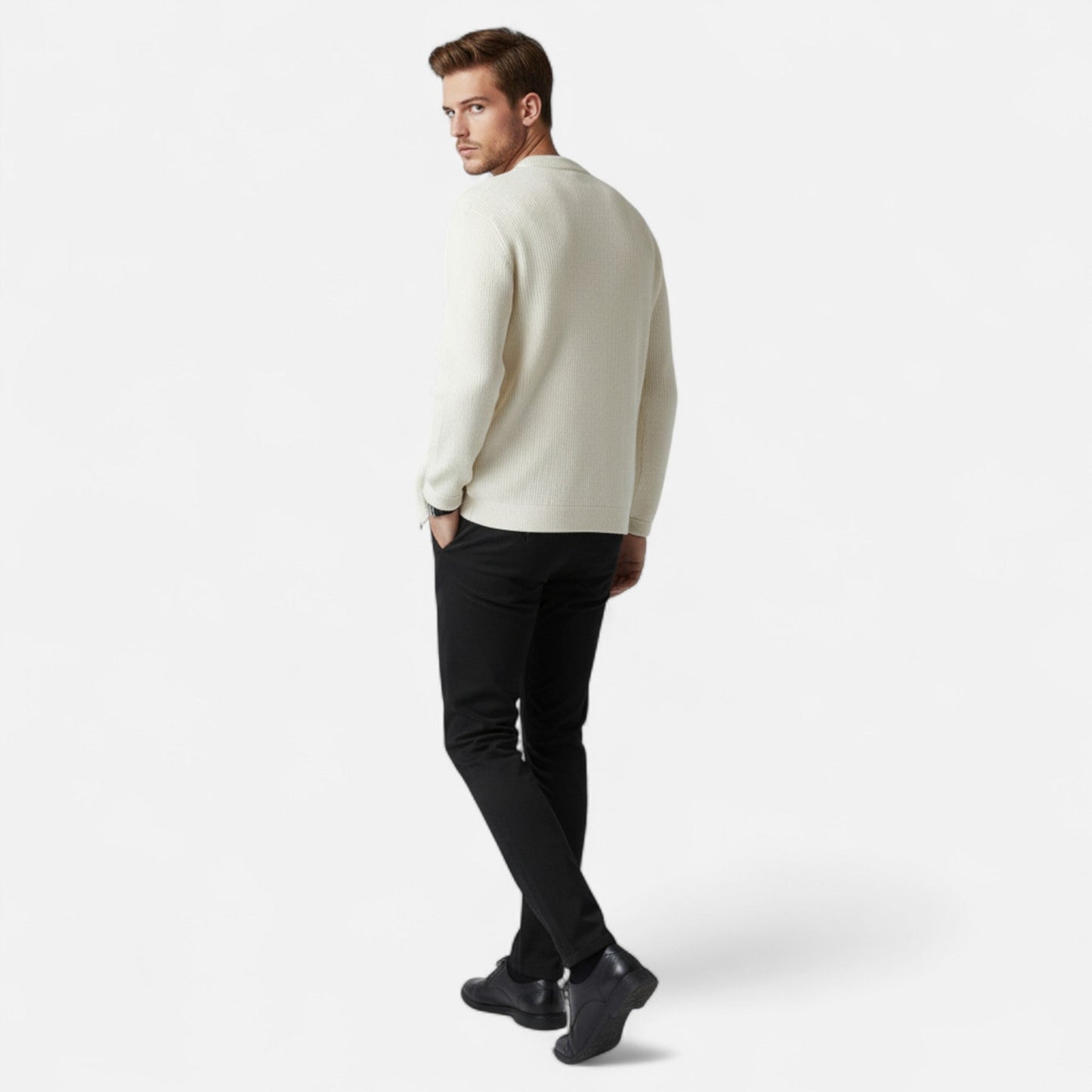 VogeLuxe | Men’s Ribbed Full Zip High Collar Cardigan