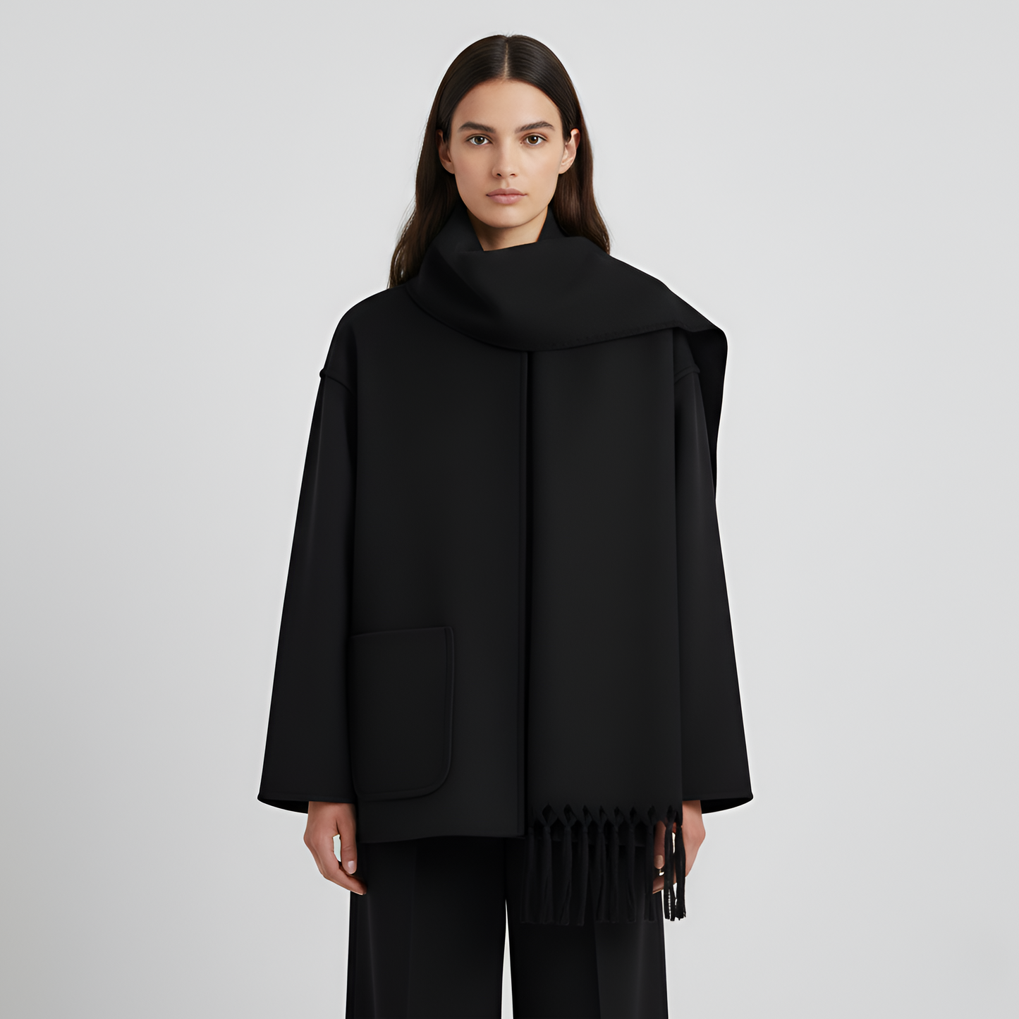 Donna Corto Parka Con Sciarpa E Bottone Frontale