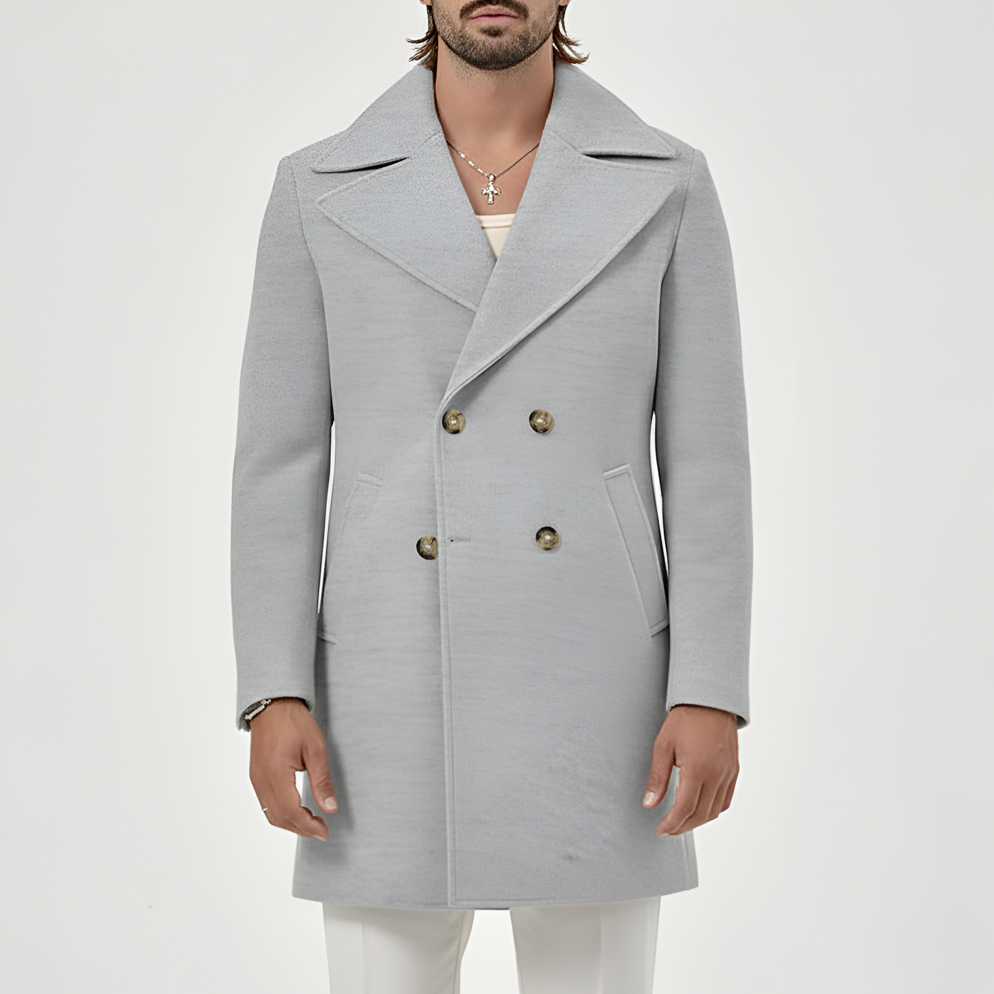 Warm Double-Breasted Wool Men's Coat