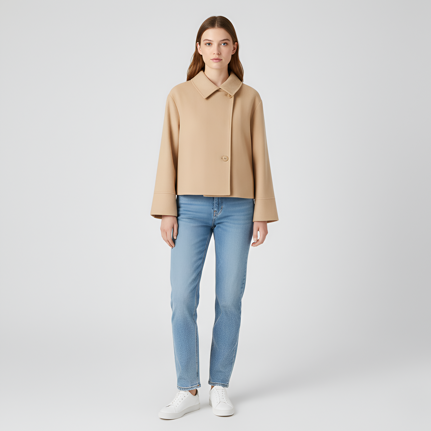 Donna Corta Giacca Lana Doppiopetto Inverno