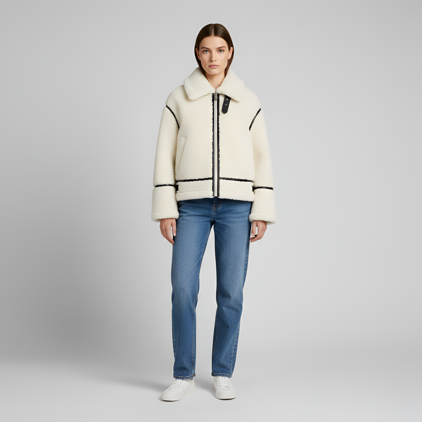 Donna Synthetic Fur Jacket with Zip and Collar - VogeLuxe