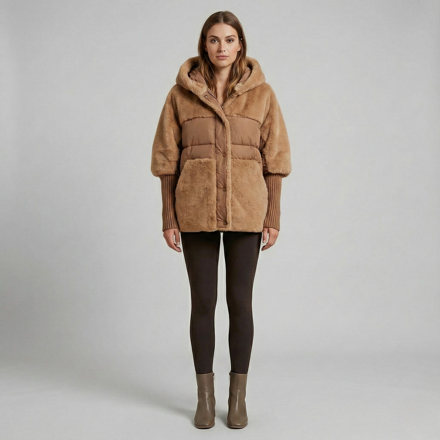 Donna Parka Imbottita con Fodera Ecologica e Cappuccio