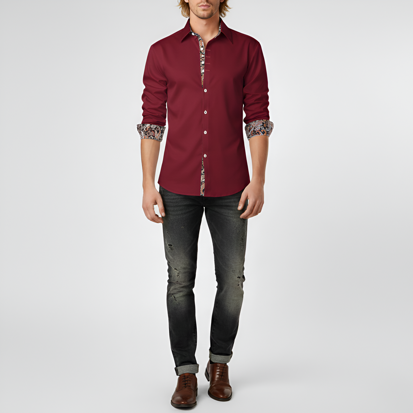 Uomo Slim Fit Cotton Shirt with Printed Details