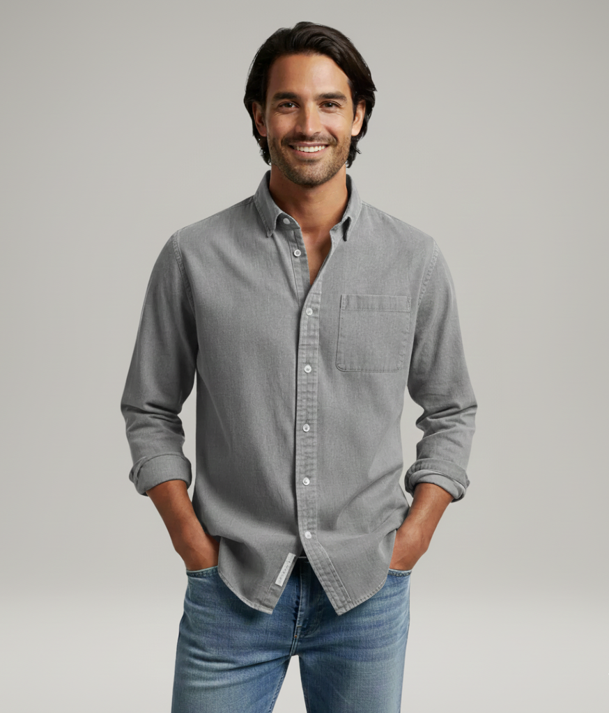 Uomo Cotton Casual Long Sleeve Shirt